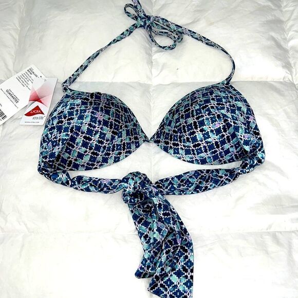 Athlete AQUALUXE Print Halter Bikini Top in Blue Tile - Picture 1 of 7